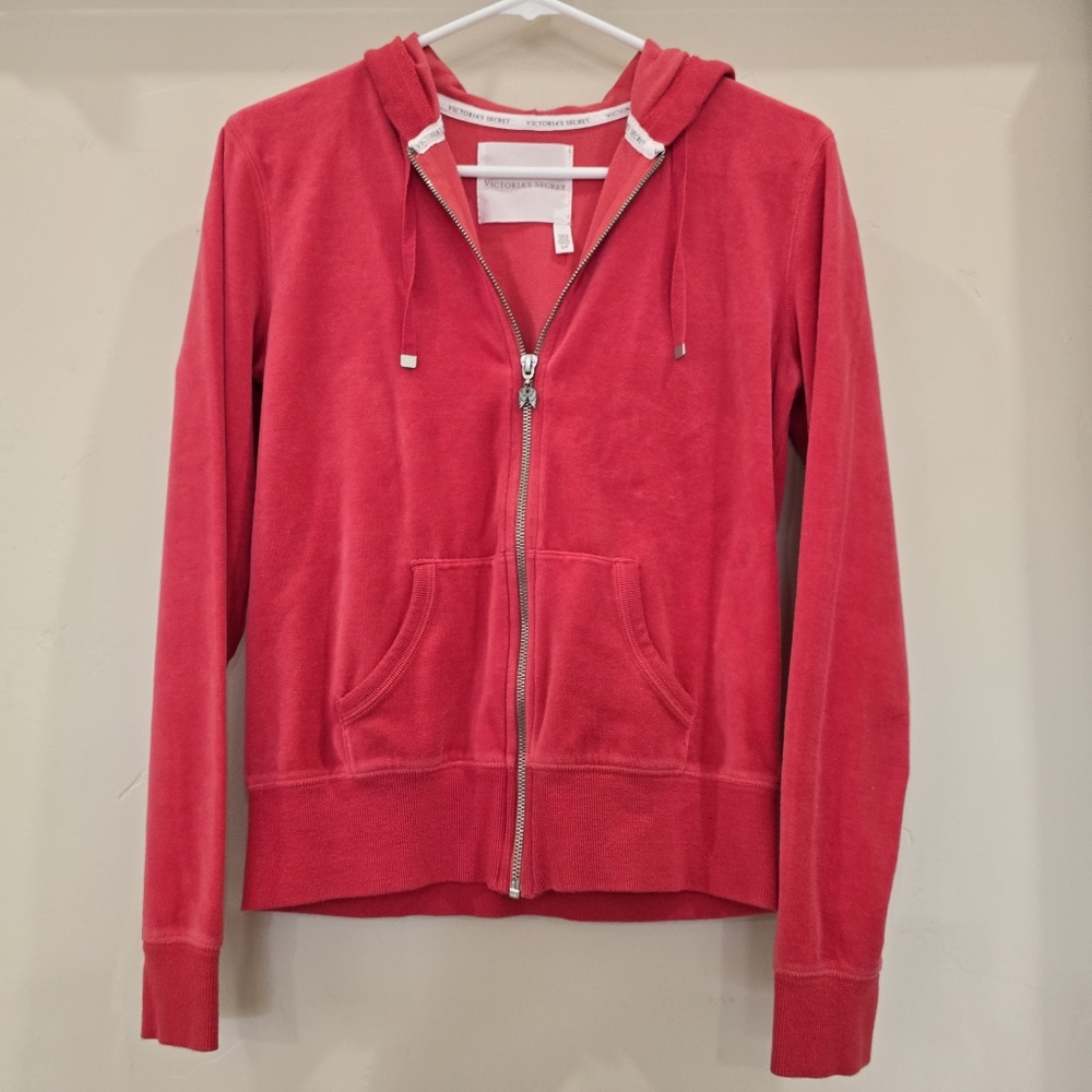 Y2K Victoria's Secret Angel Velour Hot Pink Size Small Full Zip Hoodie